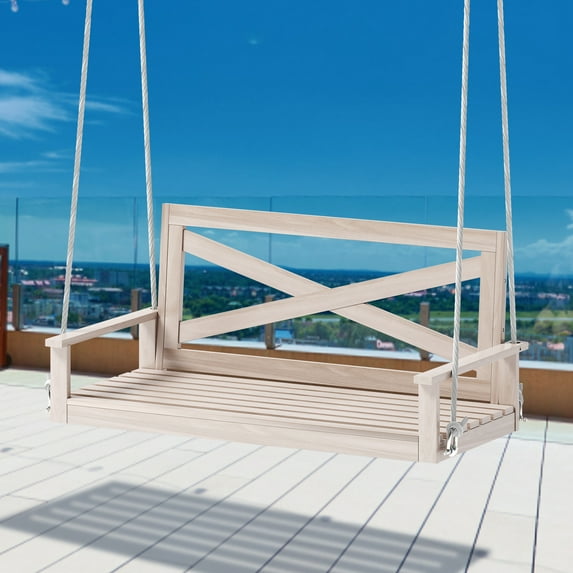 ZAFLY 2-3 Seaters Garden Swings for Adult, Porch Swing with 440 lbs Weight Capacity, Outdoor Wood Swing for Patio/Garden/Backyard - Natural