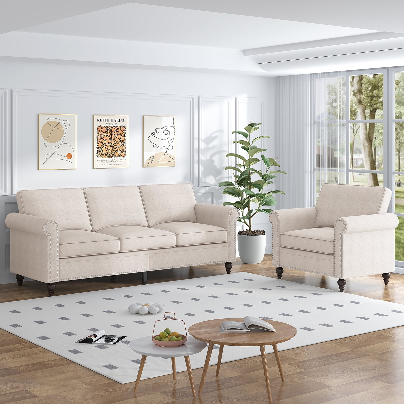 ZAFLY 2 Piece Living Room Sofa Set, 3 Seat Sofa and Armchair Sets ...
