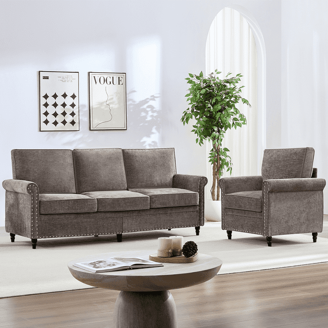 ZAFLY 2 Piece Living Room Sofa Set, 3 Seat Sofa and Armchair Sets ...