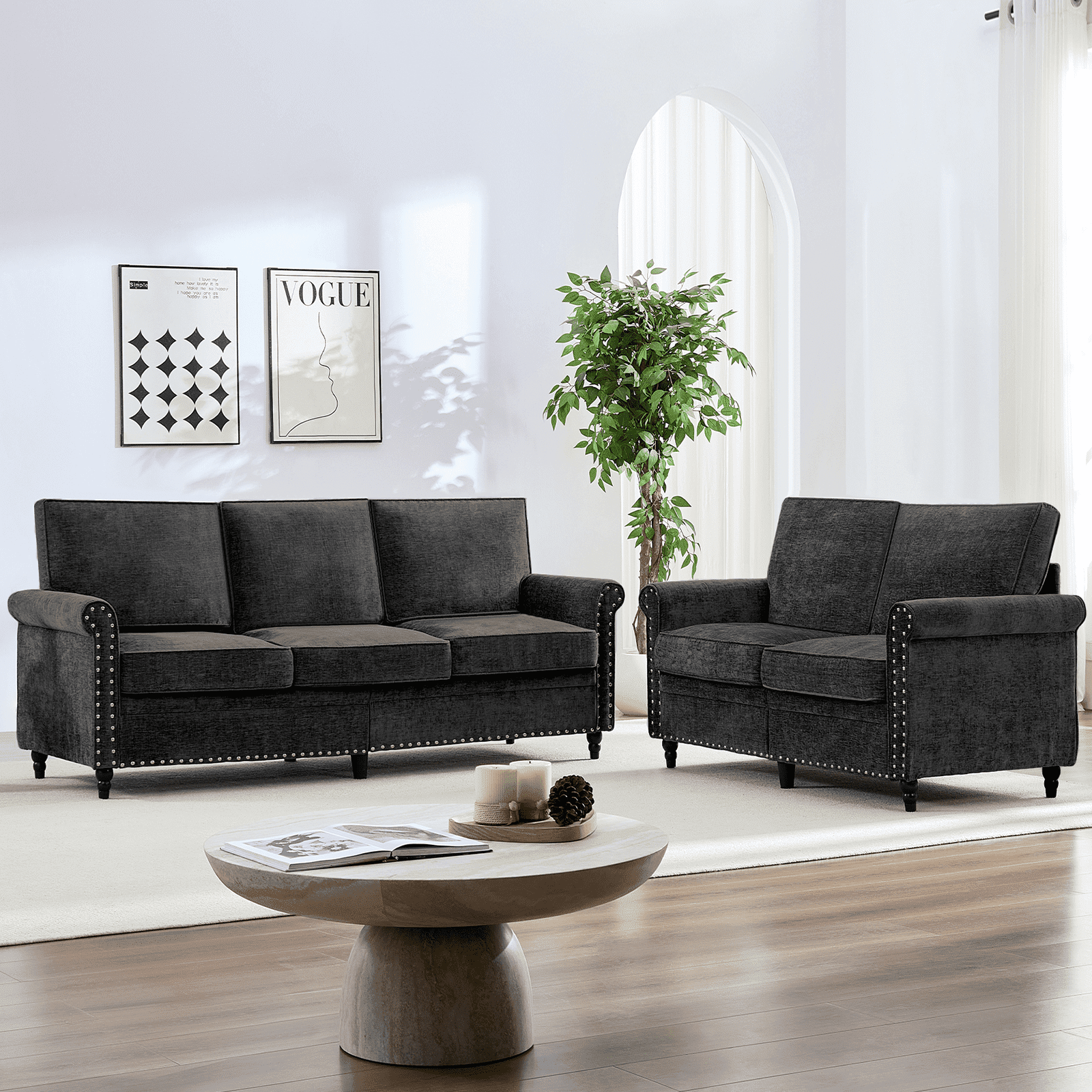 ZAFLY 2 Piece Living Room Sofa Set, Couch and Loveseat Set with Solid ...