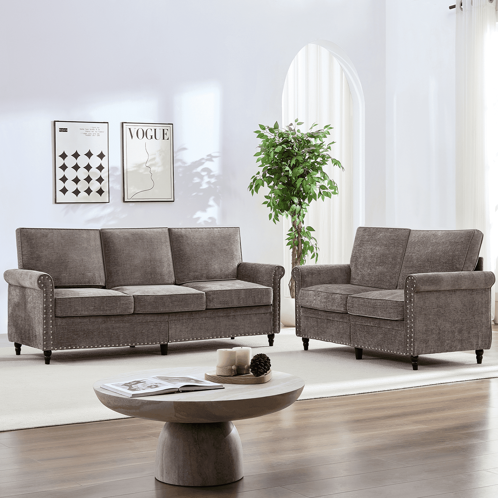 ZAFLY 2 Piece Living Room Sofa Set, Couch and Loveseat Set with Solid ...