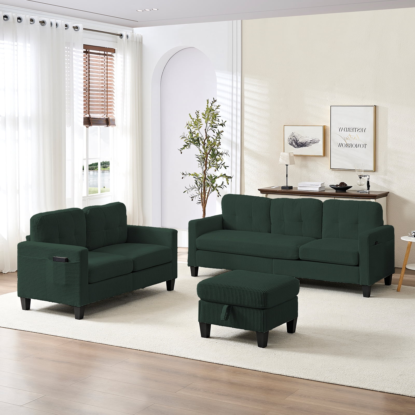 ZAFLY 2 Piece Sectional Sofa Sets, Living Room Furniture Set, Couch and ...