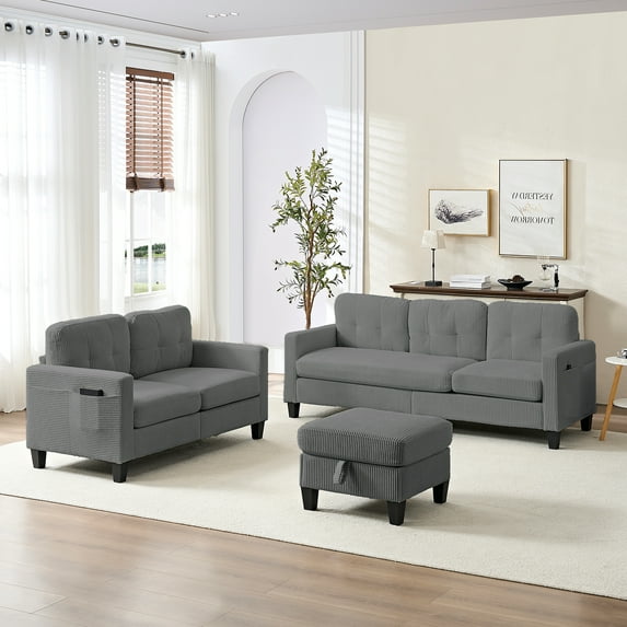 ZAFLY 2 Piece Sectional Sofa Sets, Living Room Furniture Set, Couch and Loveseat Sets - Gray
