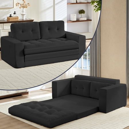 ZAFLY 2 in 1 Convertible Loveseat, Futon Sleeper Sofa Bed, Floor Couch for Small Space - Black