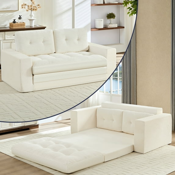 ZAFLY 2 in 1 Convertible Loveseat, Sleeper Sofa Bed, Floor Couch for Small Space - Beige