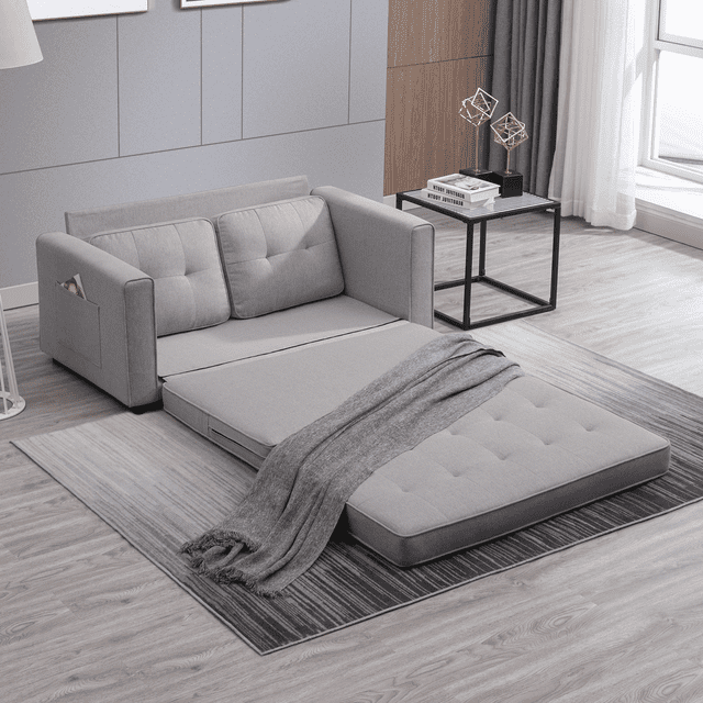 ZAFLY 2 in 1 Convertible Loveseat, Sleeper Sofa Bed, Floor Couch for Small Space - Light Grey