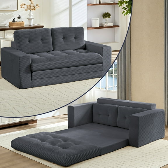 ZAFLY 2 in 1 Convertible Loveseat, Sleeper Sofa Bed, Floor Couch for Small Space - Gray