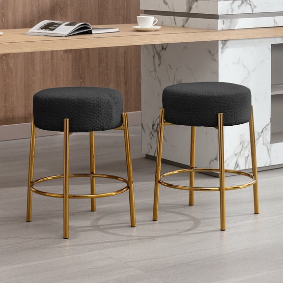 ZAFLY 24”Counter Height Bar Stools, Modern Velvet Bar Stools, Dinning Chair with Steel Legs for Kitchen Island - Black, Set of 2