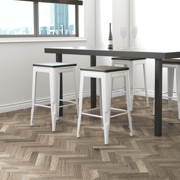 Set Of 4 White Modern Bar Stools – PU Leather, Adjustable Height, Swivel, Metal Frame, 300 Lb Capacity