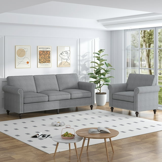 ZAFLY 2Piece Living Room Sofa Set, 3 Seat Sofa and Armchair Sets ...