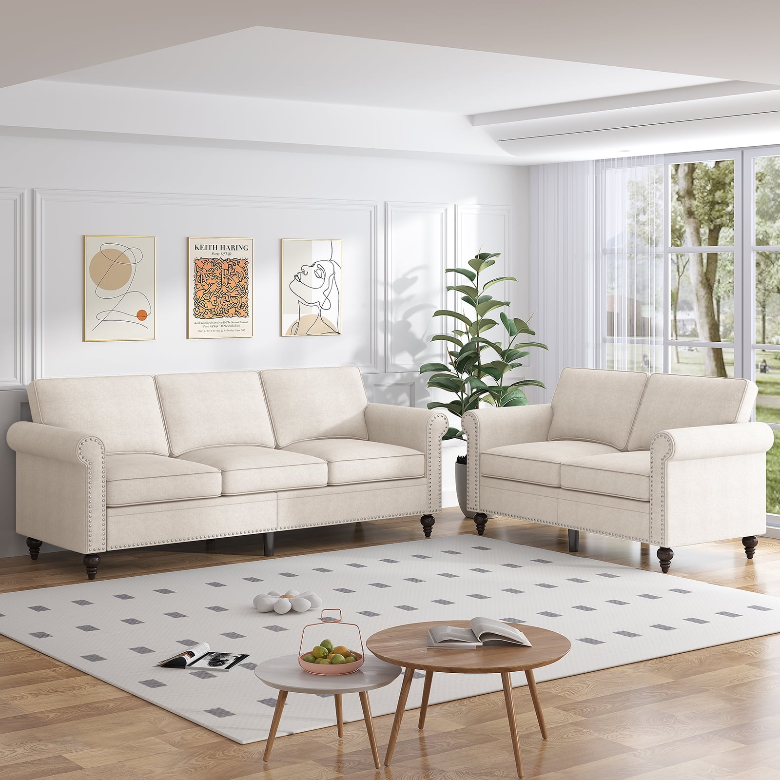 ZAFLY 2Piece Living Room Sofa Set, Loveseat Couch and 3 Seat Sofa with ...
