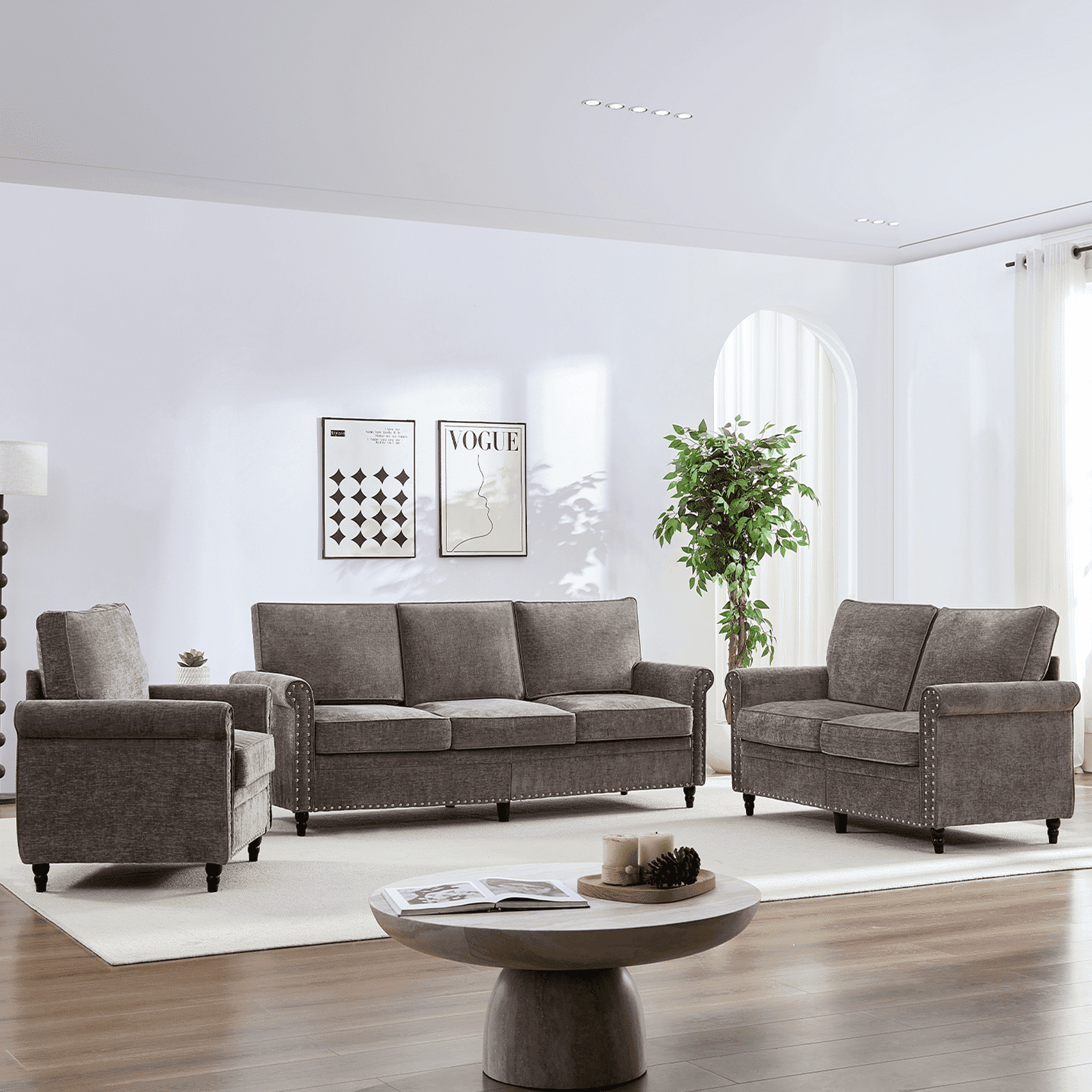 ZAFLY 3 Piece Living Room Furniture Set, 3 Seat Sofa + Loveseat ...