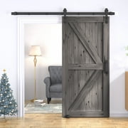 ZAFLY 36"x 84" Sliding Barn Door, Single Track Sliding Barn Door with Hardware Kit and Handle for Interior & Exterior Use, Pre-Drilled Ready to Assemble - Brownish Gray