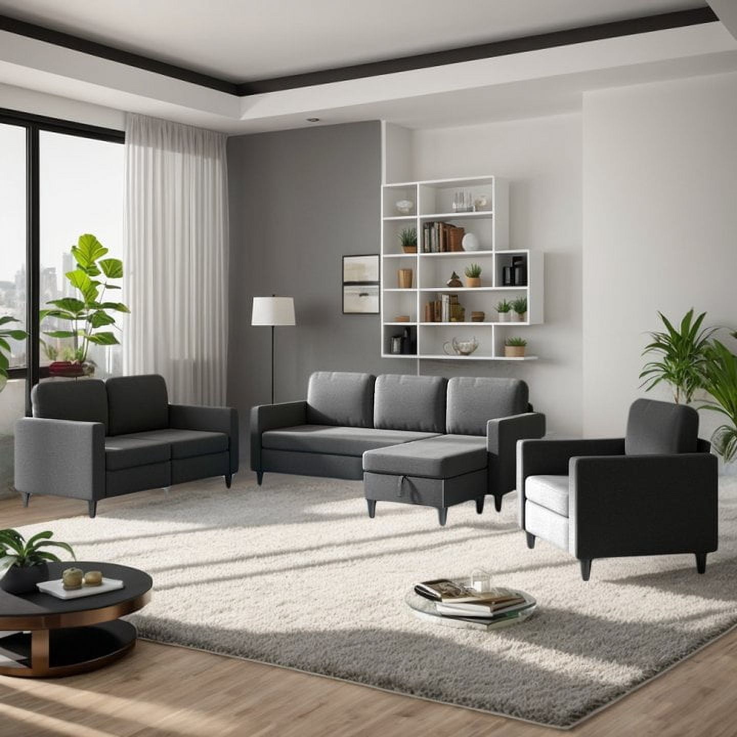 ZAFLY 3PCS Sectional Couch Set, Living Room Furniture Sofa Sets