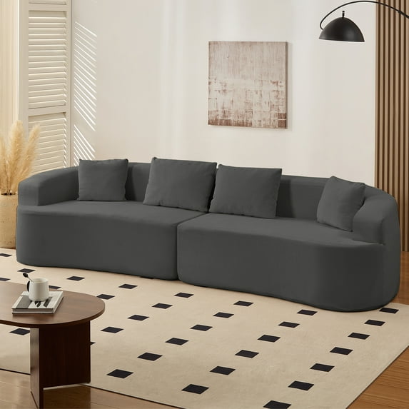 ZAFLY 113”w Oversized Sofa, Deep Seat Cloud Couch with 4 Cushions, Modern Curved Couch for Living Room, No Assembly Required - Dark Gray