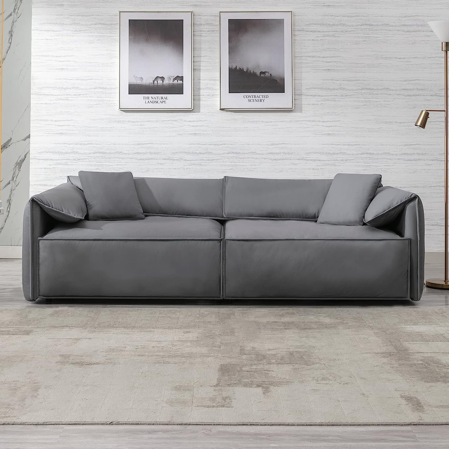 ZAFLY 97" W Oversized Sofa, Linen Couches with 2 Cushions, Modern Living Room Furniture (Dark Grey)