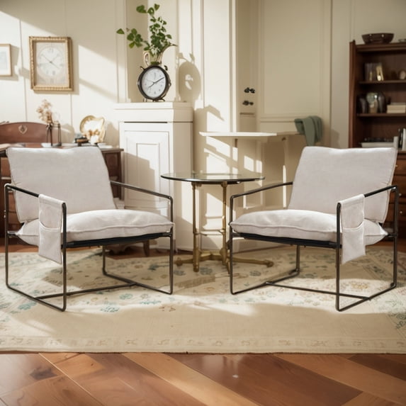 ZAFLY Accent Chair Set of 2, Modern Sling Chair with Metal Frame, Comfy Chair for Living Room - Beige