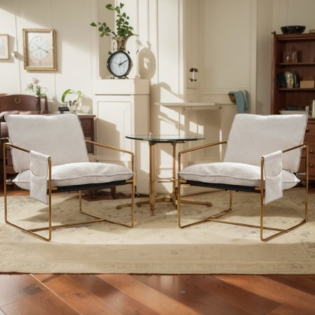 ZAFLY Accent Chair Set of 2, Modern Sling Chair with Metal Frame, Comfy Chair for Living Room - Beige