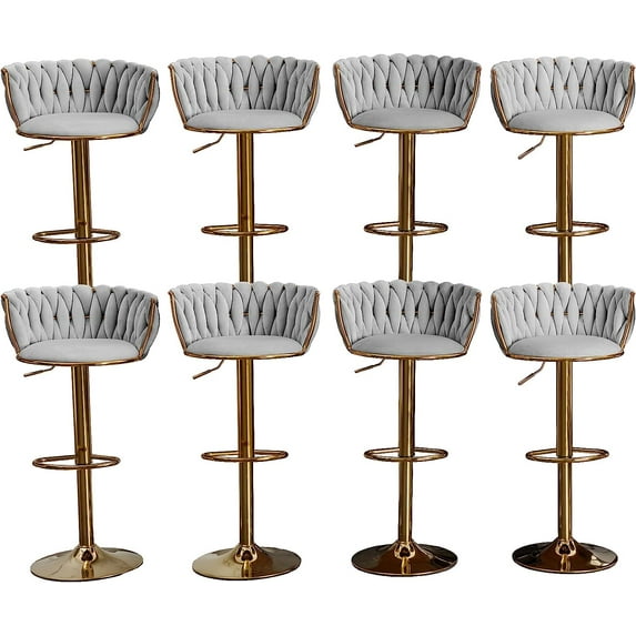 ZAFLY Adjustable Barstools, 360 Degree Swivel Bar Stool with Back at Counter Height Set of 8, Velvet Gold Bar Chair, Non-Slip Base Bar Stools for Pub/Kitchen (Dark Grey)