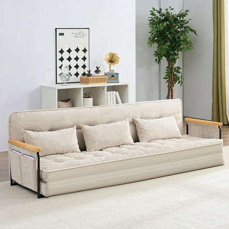 ZAFLY Adjustable Floor Sofa Bed, Multi-Functional Bean Bag Chair, 6-Position Foldable Lazy Sofa with Armrest, Sleeper Sofa for Reading/Gaming - Beige, Queen