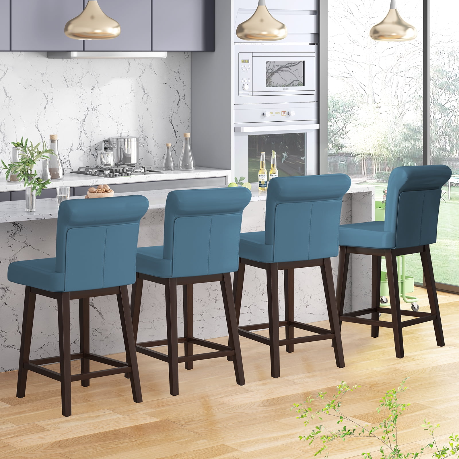 ZAFLY Bar Stools Set of 4, 360° Swivel Barstools with Backrests, Height