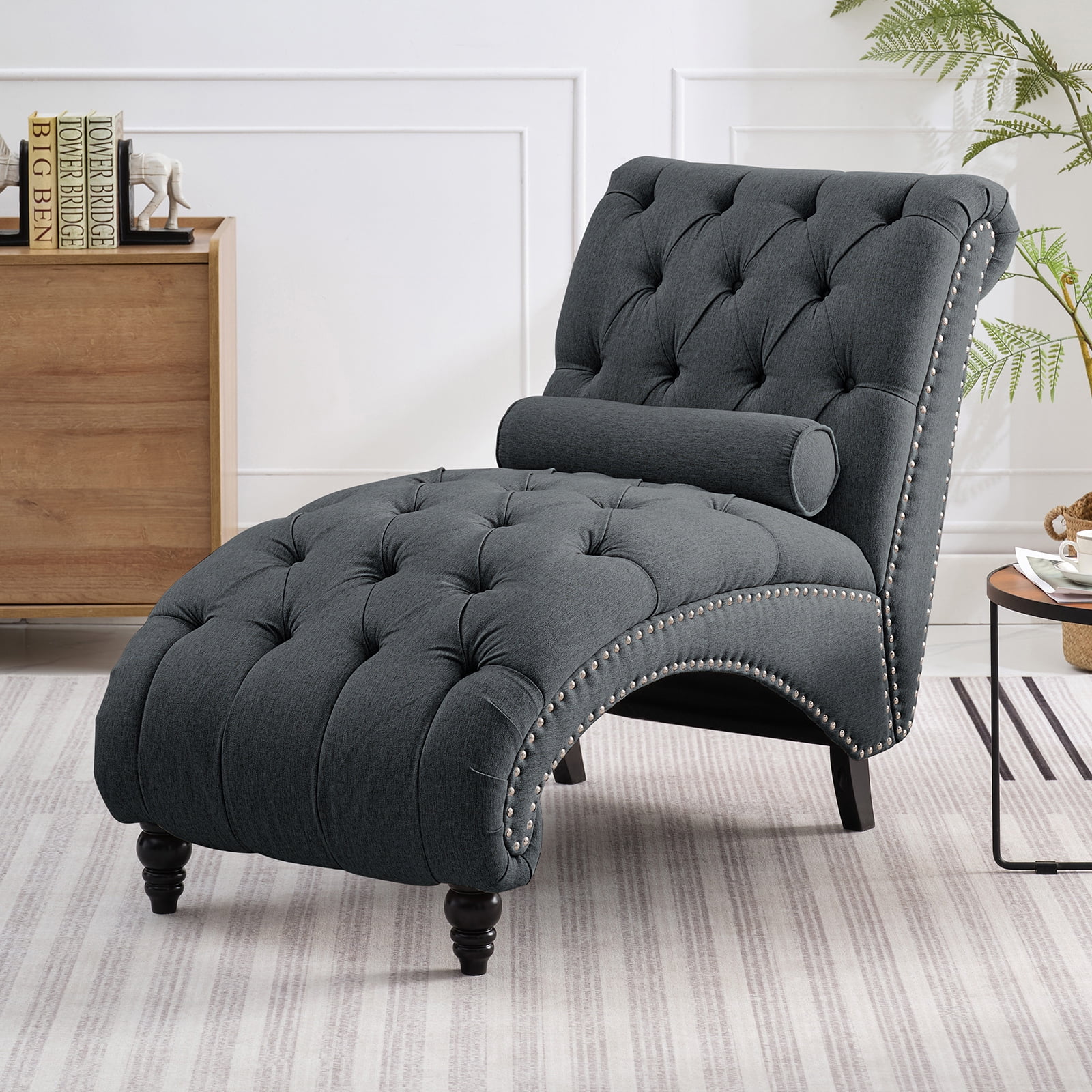 ZAFLY Chaise Lounge Indoor, Lounge Chair with Wood Legs, Leisure Accent Chair, Upholstered