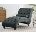 thumbnail image 1 of ZAFLY Chaise Lounge Indoor, Lounge Chair with Wood Legs, Leisure Accent Chair, Upholstered Lounge Couch for Bedrooom/Living Room, Dark Grey, 1 of 7