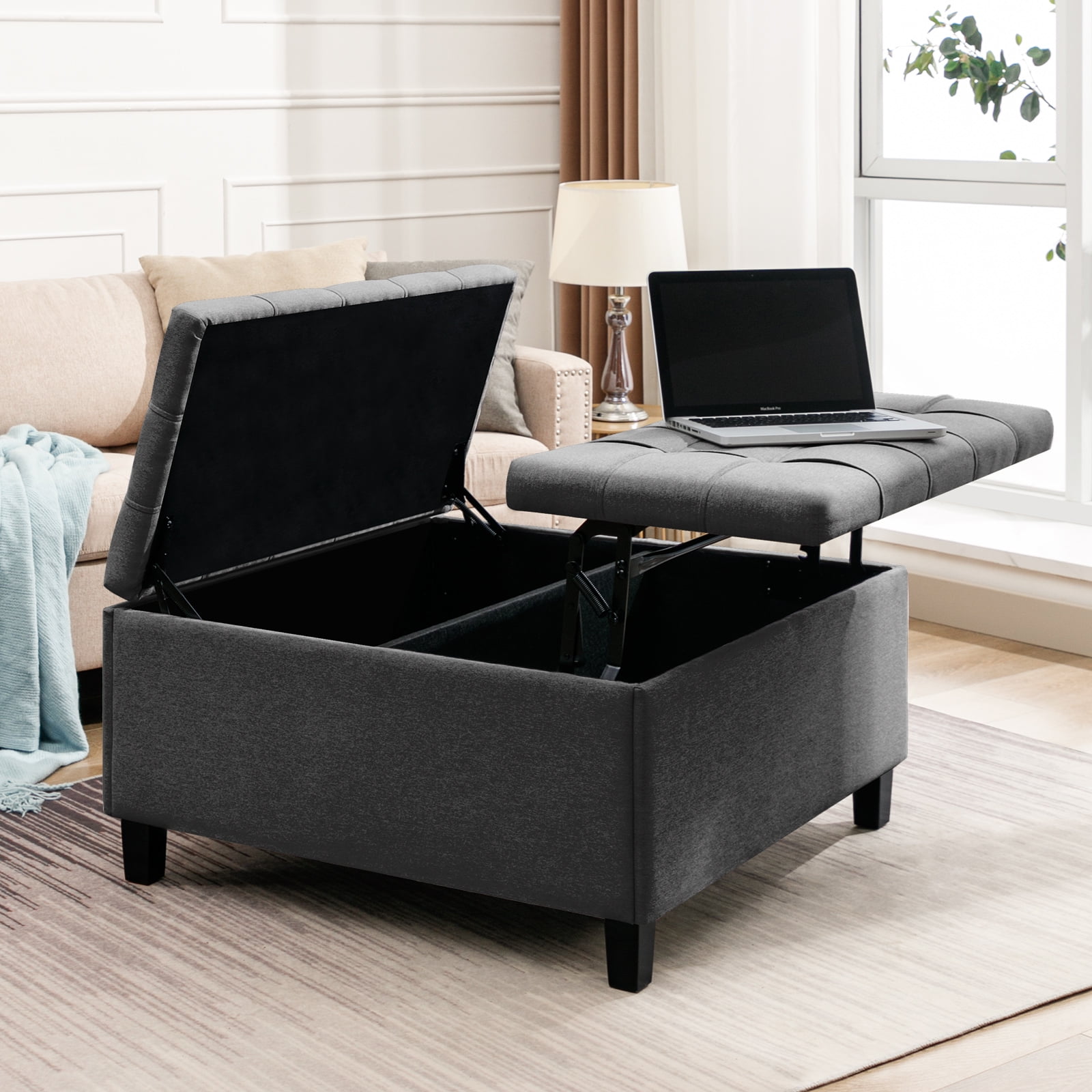 ZAFLY Coffee Table Ottoman with Lift Top, Square Ottoman with Storage