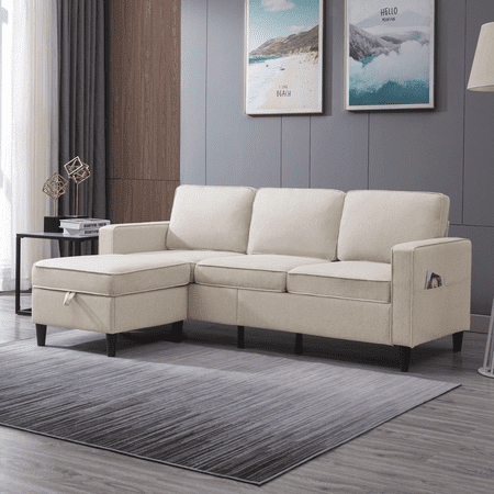ZAFLY Convertible Sectional Sofa Couch, 3 Seat L Shaped Sofa Couch with Flexible Storage Ottoman, Modern Couches for Living Room/Apartment/Office -Beige