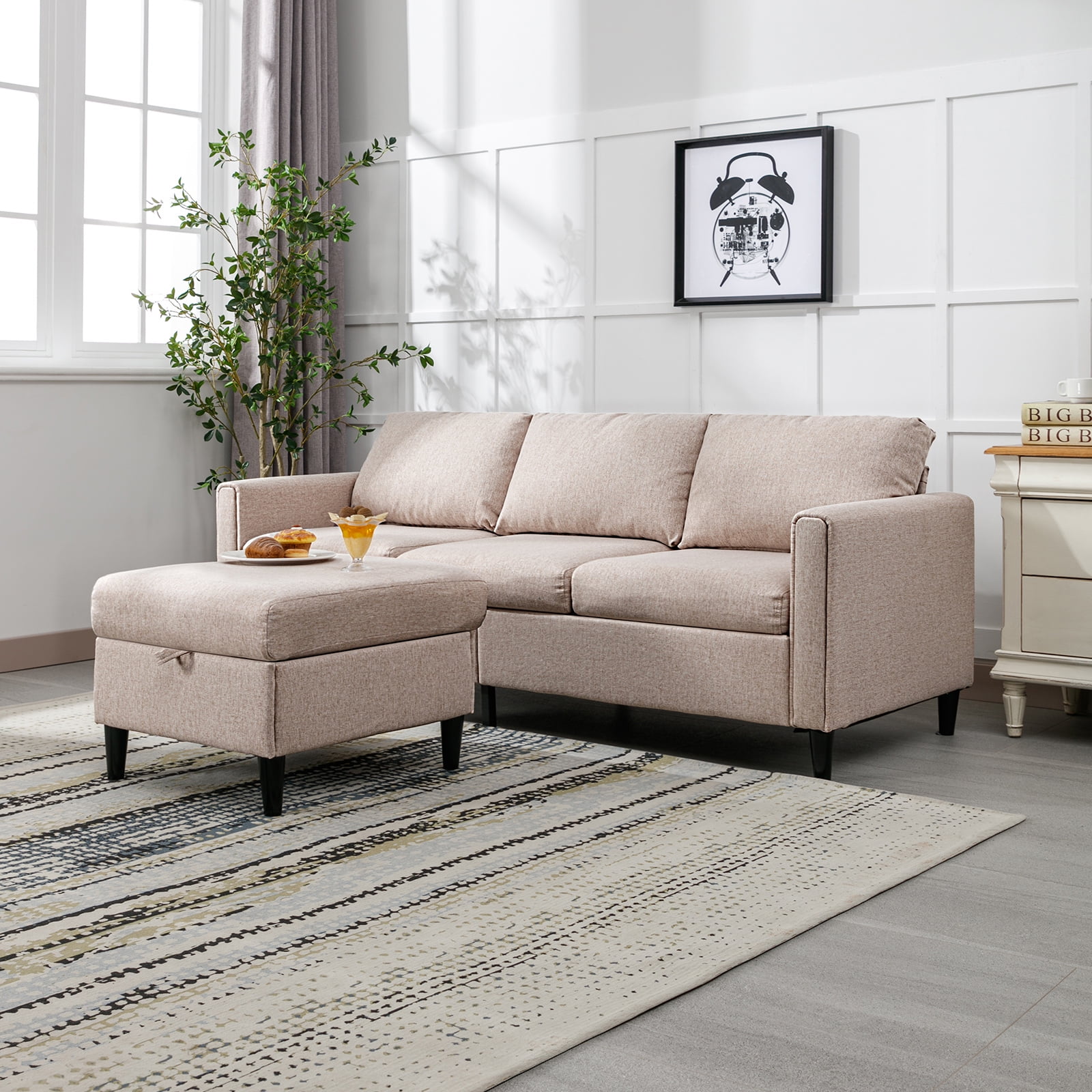 ZAFLY Convertible Sectional Sofa Couch, 3 Seat Upholstered Sofa with
