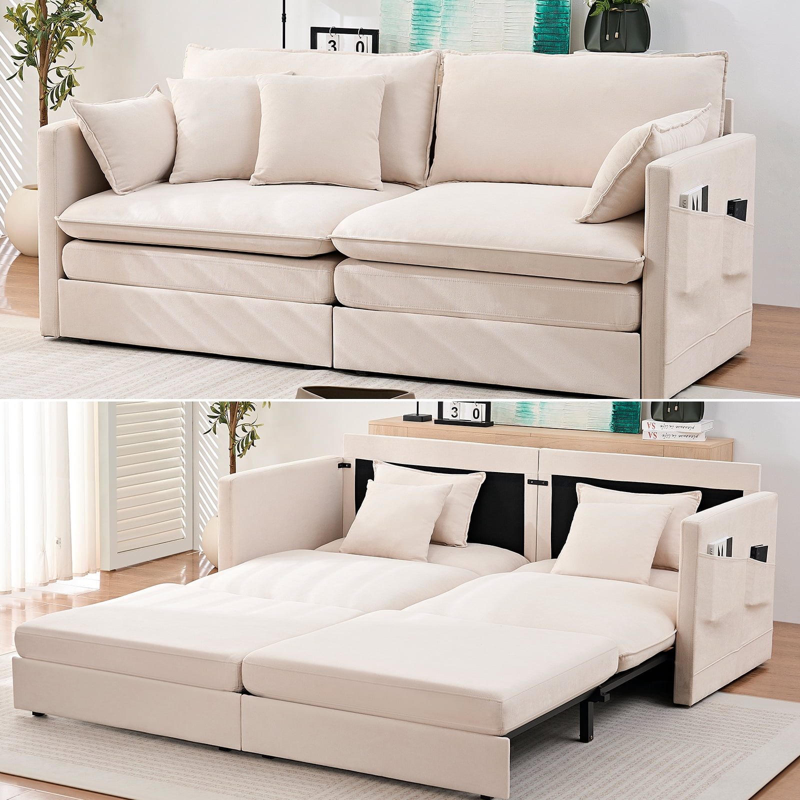 ZAFLY Convertible Sleeper Sofa Bed, 78”Queen Size Pull Out Couch Bed ...