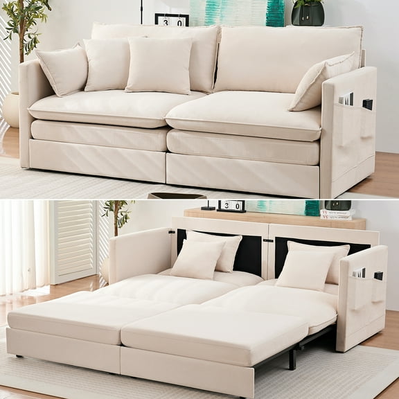 ZAFLY Convertible Sleeper Sofa Bed, 78”Queen Size Pull Out Couch Bed, Loveseat Sleeper Sofa Bed for Small Space/Apartment, Beige