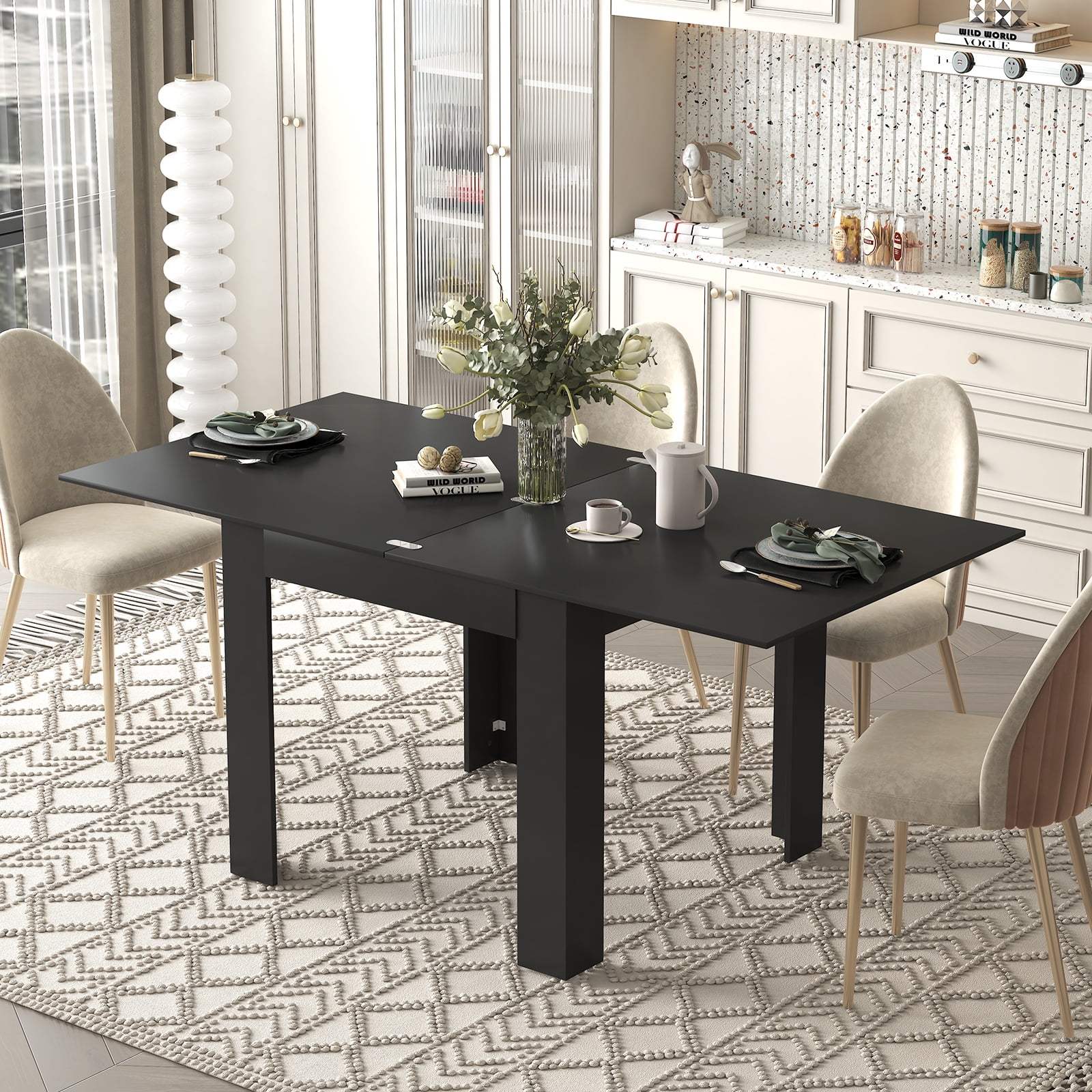 ZAFLY Extendable Dinning Table Set for 2/4/6, Modern Folding Desk
