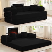 ZAFLY Folding Sofa Bed | Convertible Futon Sleeper Couch | Modern Floor Mattress | Corduroy Sofas and Couches for Living Room - Black