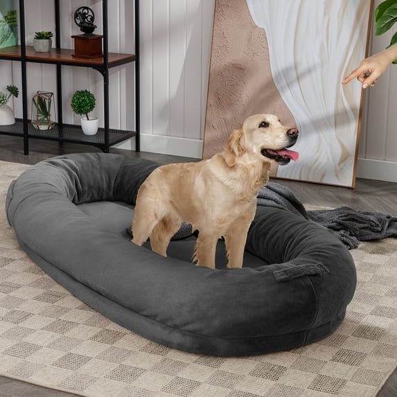 ZAFLY Human Dog Bed, Flannel Fabrics Human Size Dog Bed for People, Washable Floor Bed for People Doze Off, Nap Bed at Home, Dog Bean Bag for Outdoor Rest and Entertainment, Dark Grey