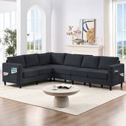 ZAFLY L-Shaped Couch, Sectional Corner Couches and Sofas with Linen Fabric for Living Room - Grey