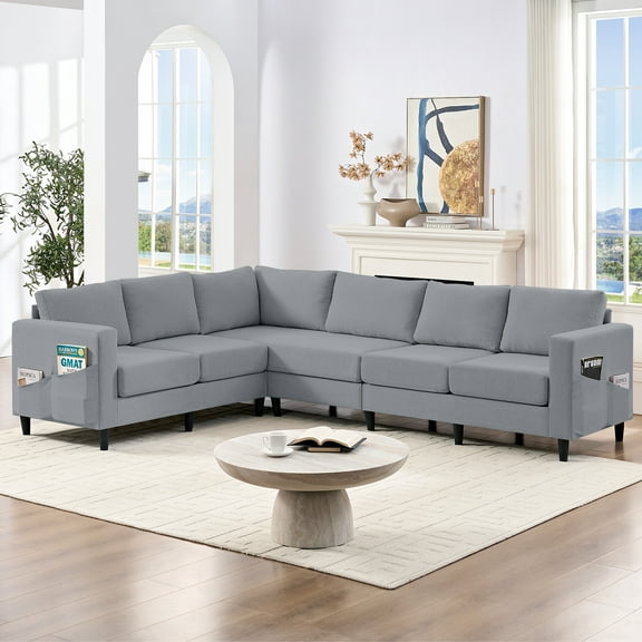 ZAFLY L-Shaped Couch, Sectional Corner Couches and Sofas with Linen Fabric for Living Room - Light Grey