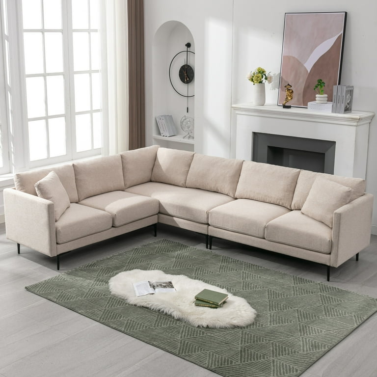 ZAFLY Comfortable L-Shaped Sectional Sofa, Linen Fabric ZAFLY Comfortable L-Shaped Sectional Sofa, Linen Fabric
