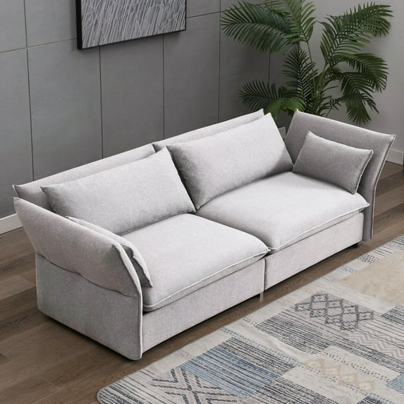 ZAFLY Living Room Sofa Set, 3 Seater Sofa with Pillows, Upholstered Couch with Adjustable Armrests and Backrest, Modern Linen Minimalist Sleeper Sofas and Couches - Light Grey