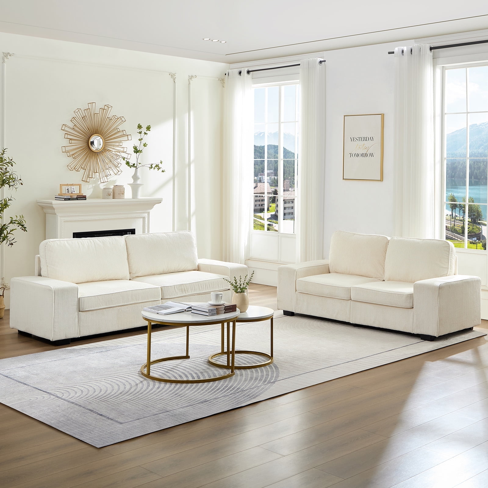 ZAFLY Living Room Sofa Set, Corduroy Couch and Loveseat Set, Minimalist ...