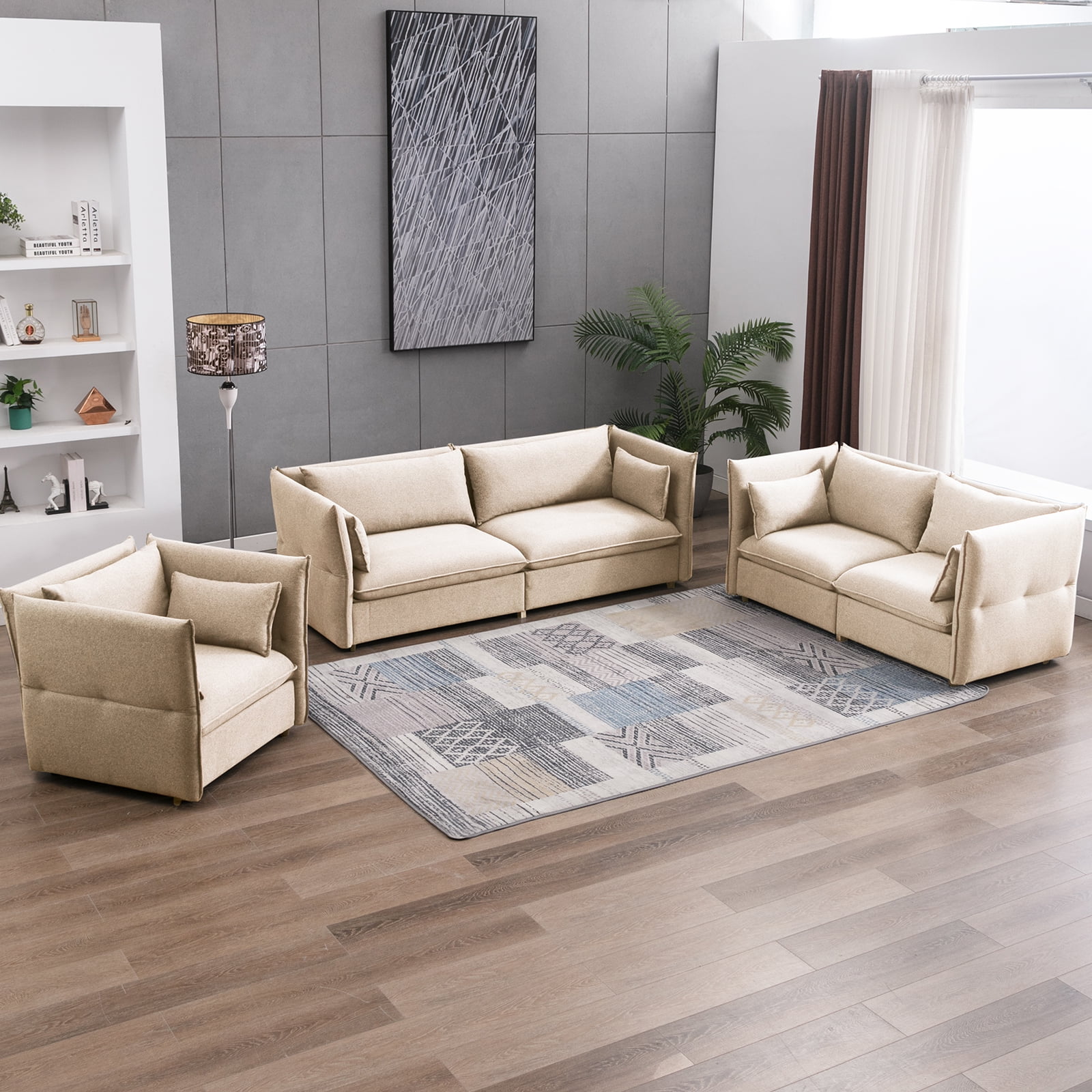 ZAFLY Living Room Sofa Set, Couch Sets with Pillows, Upholstered Sofa