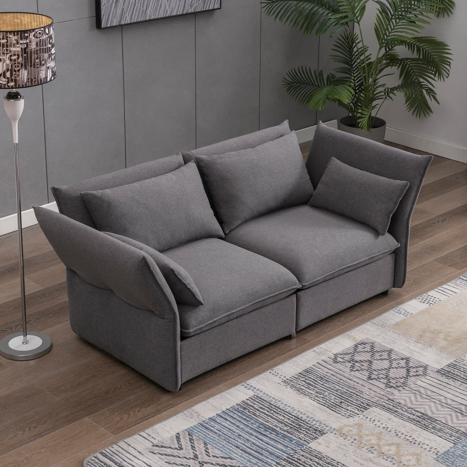 ZAFLY Living Room Sofa Set, Loveseat Sofa with Pillows, Upholstered ...