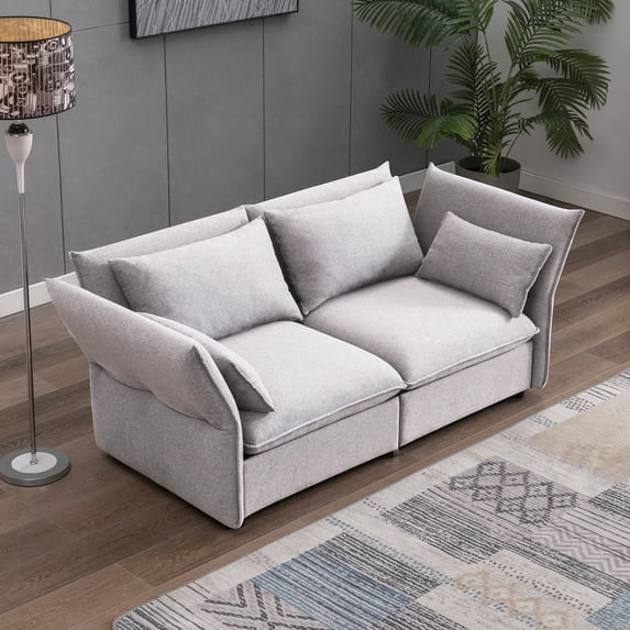ZAFLY Living Room Sofa Set, Loveseat Sofa with Pillows, Upholstered Couch with Adjustable Armrests and Backrest, Modern Linen Minimalist Sleeper Sofas and Couches - Light Grey