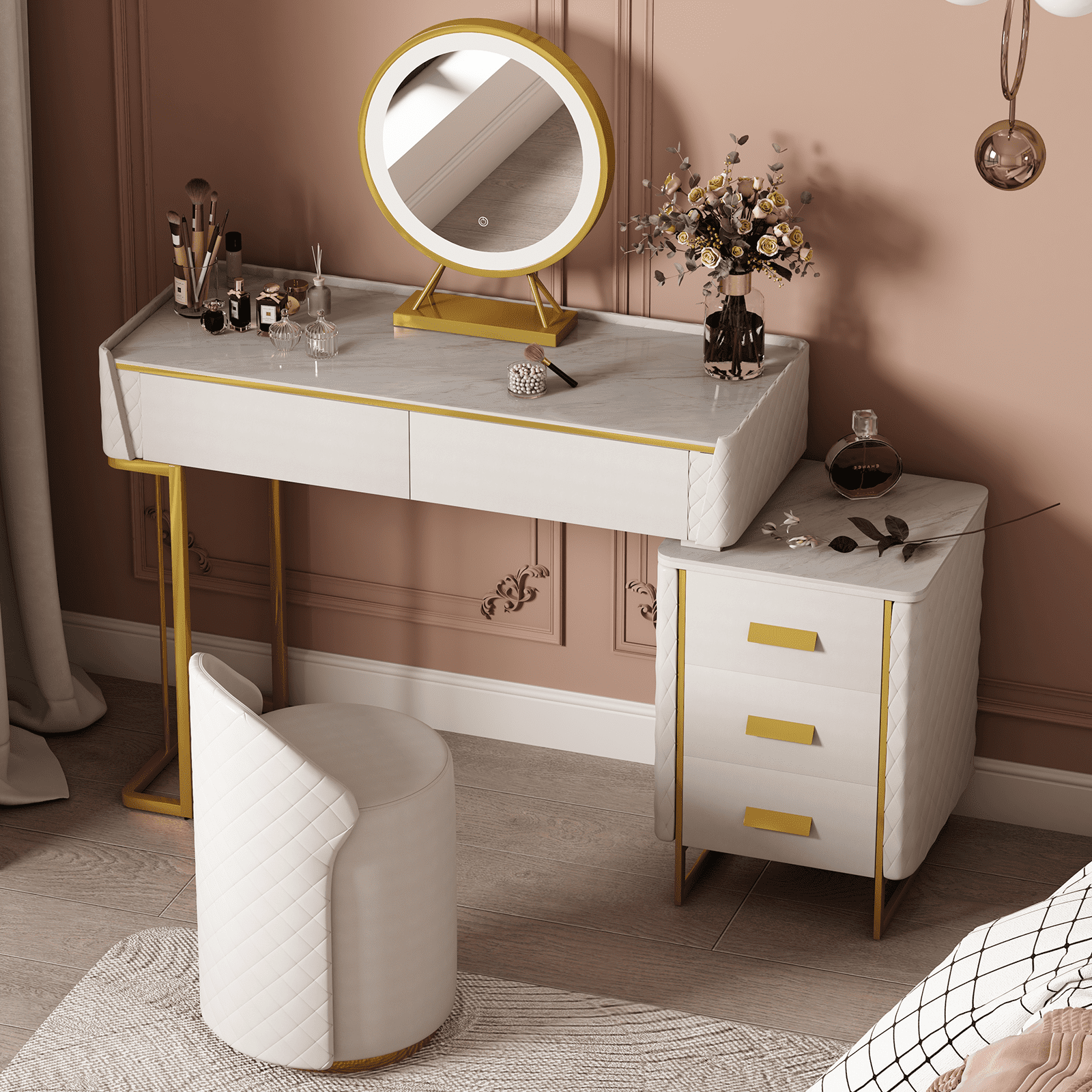 ZAFLY Makeup Vanity Desk With Mirror And Lights, Modern Make Up Vanity ...
