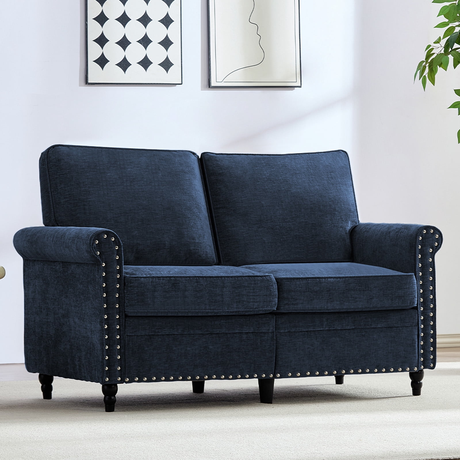 ZAFLY Modern Linen Loveseat Sofa, Small Beige Couch with Storage ...