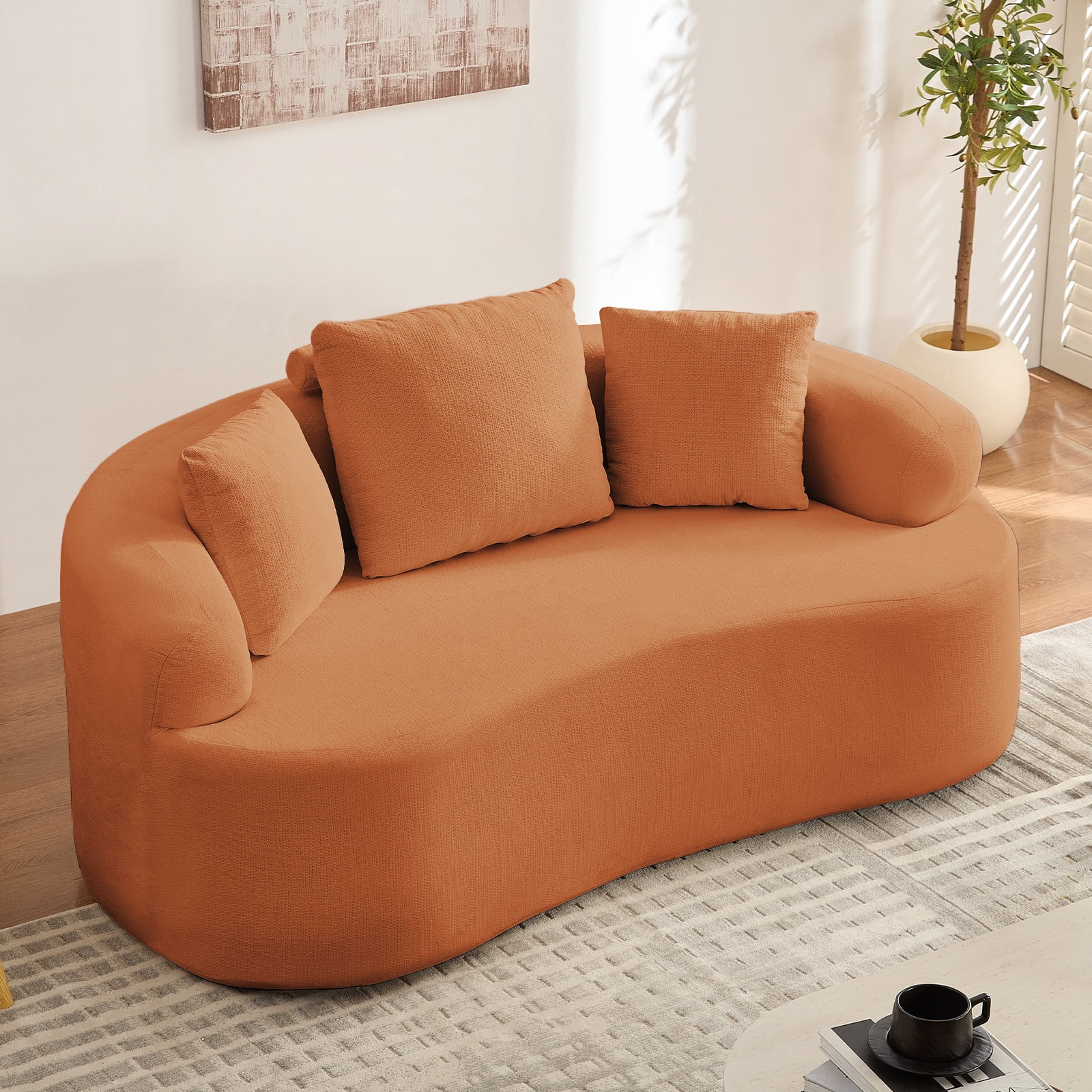 ZAFLY 67” Cloud Comfy Sofa, Deep Seat Loveseat for Living Room, Chenille 2 Seater Cloud Couch, No Assembly Required - Orange