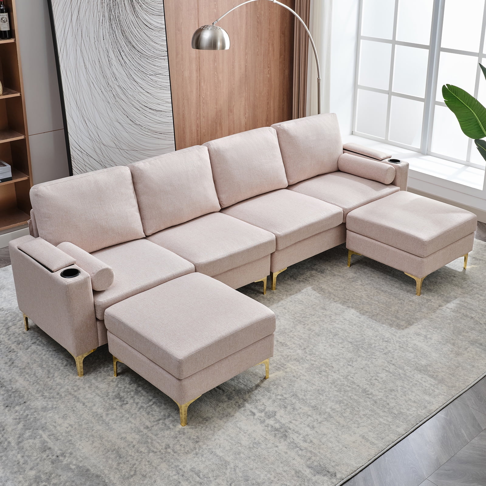 ZAFLY Modular Sectional Couch, Ushaped Sofa with Storage Ottoman, Large Sofas and Couches with