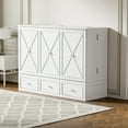 thumbnail image 1 of ZAFLY Murphy Bed with Charging Station, Solid Wood Cabinet Bed with Mattress, Murphy Cube Chest Bed with Storage Drawers - White, 1 of 8