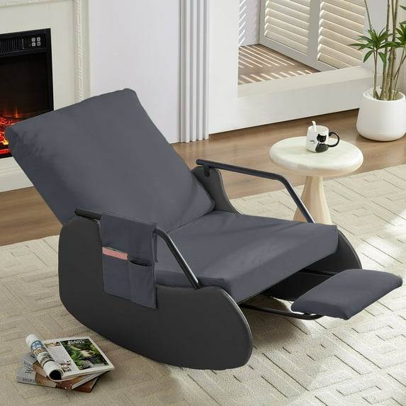 ZAFLY Rocking Accent Chair, Glider Reading Chair with Footrest, Comfy Corduroy Single Sofa for Living Room/Nursery/Bedroom - Gray