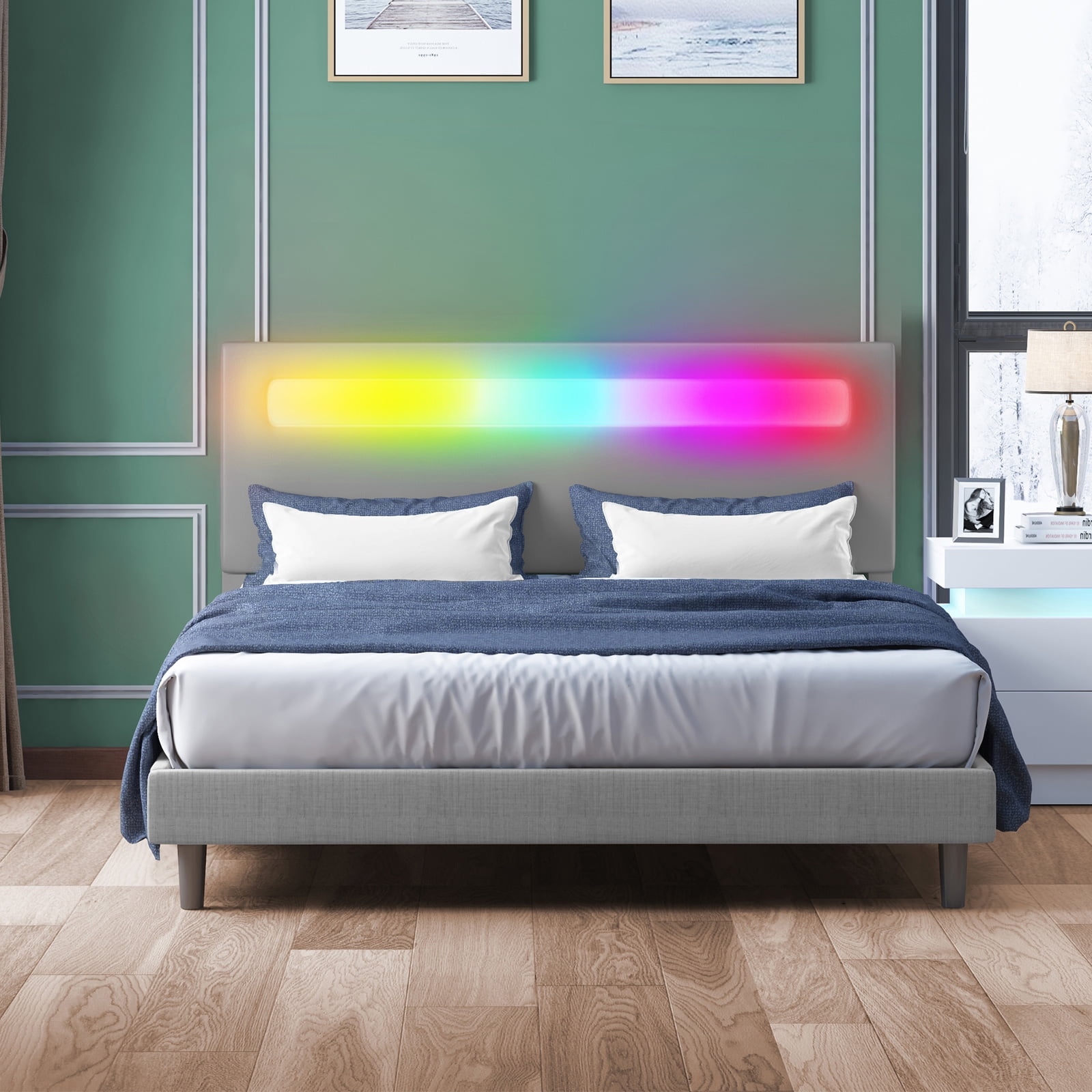 ZAFLY Platform Bed Frame with Smart RGB LED Light Bar, Full Size Bed ...
